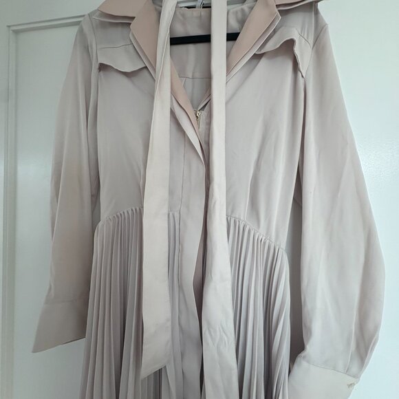 Reiss Alyana Mini Dress In Nude Collared Pleated Skirt Self Tie Belt Sz 6 - Picture 5 of 10